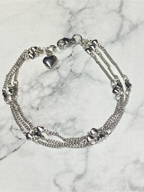 Heart Charm Multi-Chain Silver Bracelet